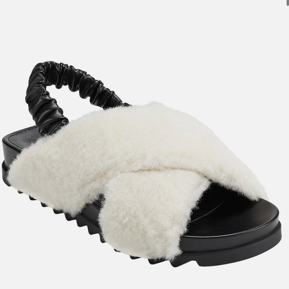 NWT New MARC FISHER Jivin Javin Faux Fur Leather Slide Slingback Sandals Shoes